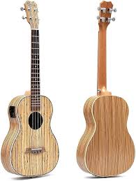 Satin Zebraträ Akustisk Barytonukulele 76 cm med Spelväska och Förförstärkare